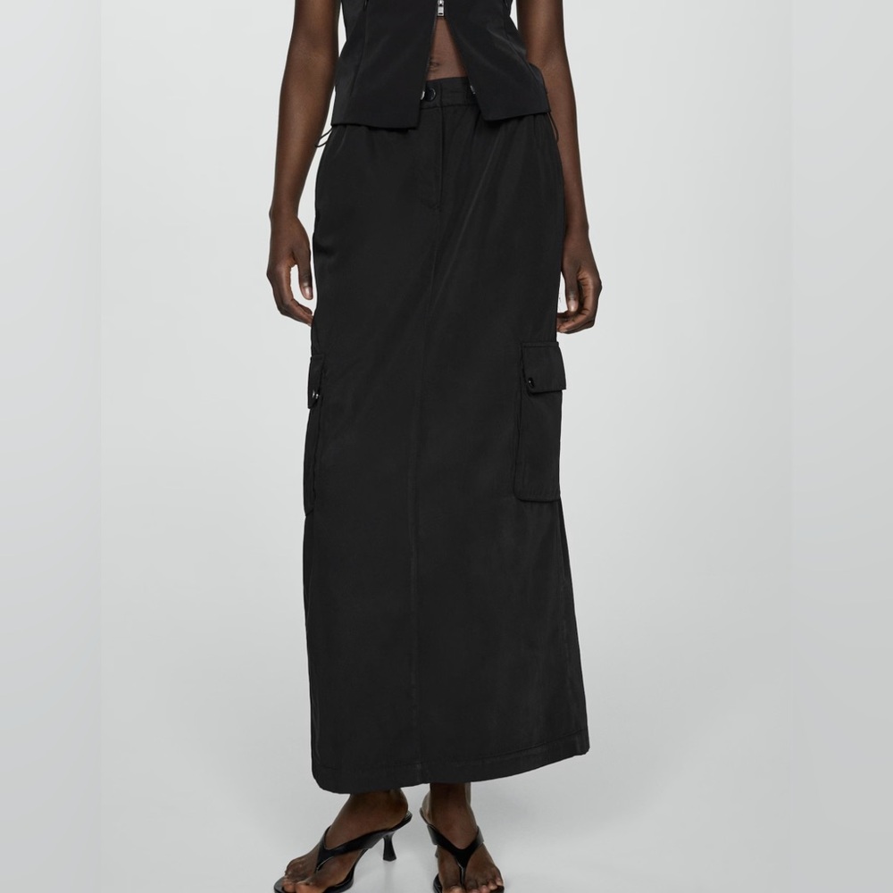 MANGO Cargo Maxi Skirt, Size 6, Color Black